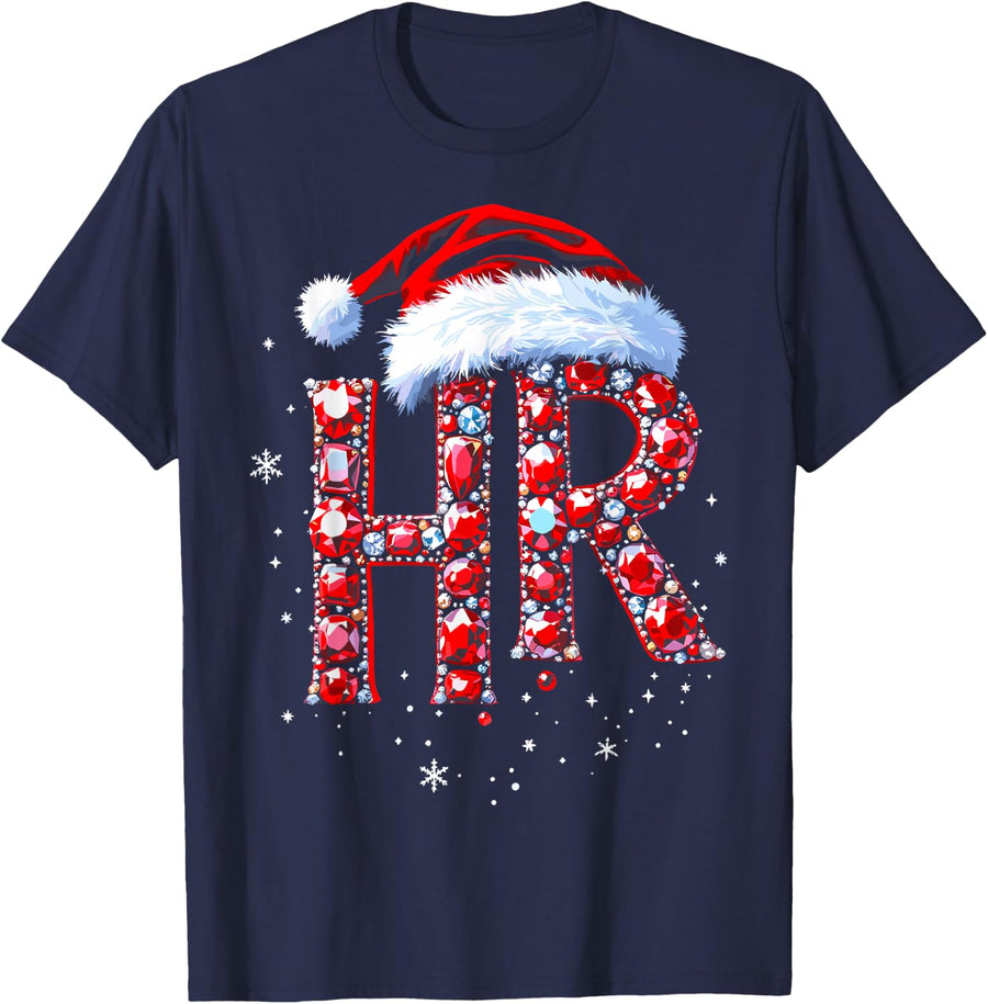 HR Human Resourse Gems Santa Funny Christmas Party Xmas Tee T-Shirt - Navy Blue