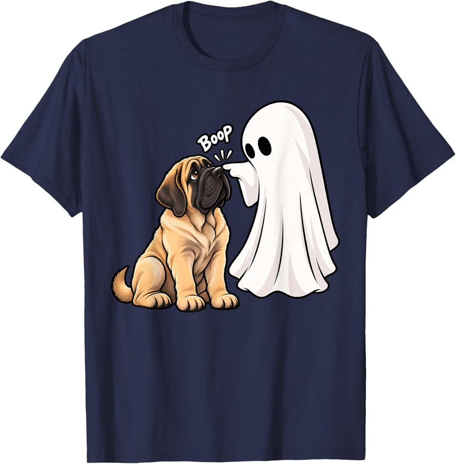 Funny Ghost English Mastiff Boop Halloween Dog Lover T-Shirt - Navy Blue
