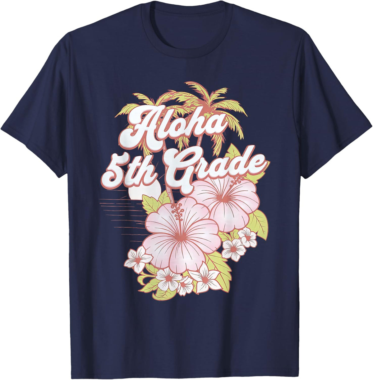 Aloha 5th Grade Hibiscus Tropical Teaching Elementary School T-Shirt - Navy Blue
