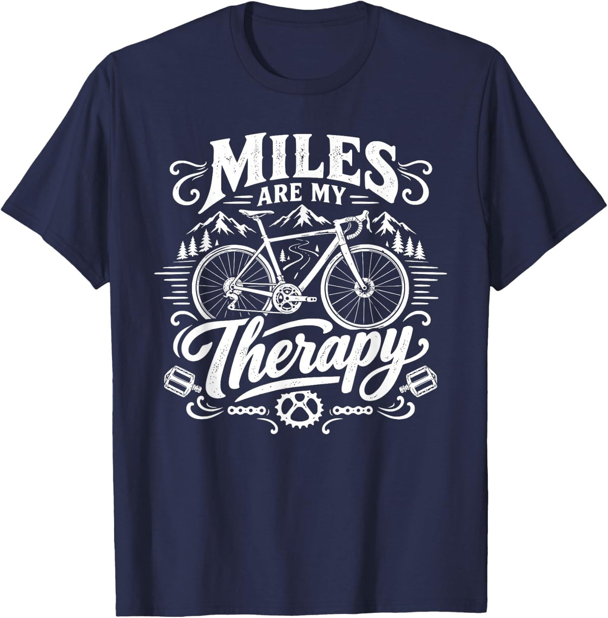 Bike & Biking, Miles are My Therapy T-Shirt - Navy Blue