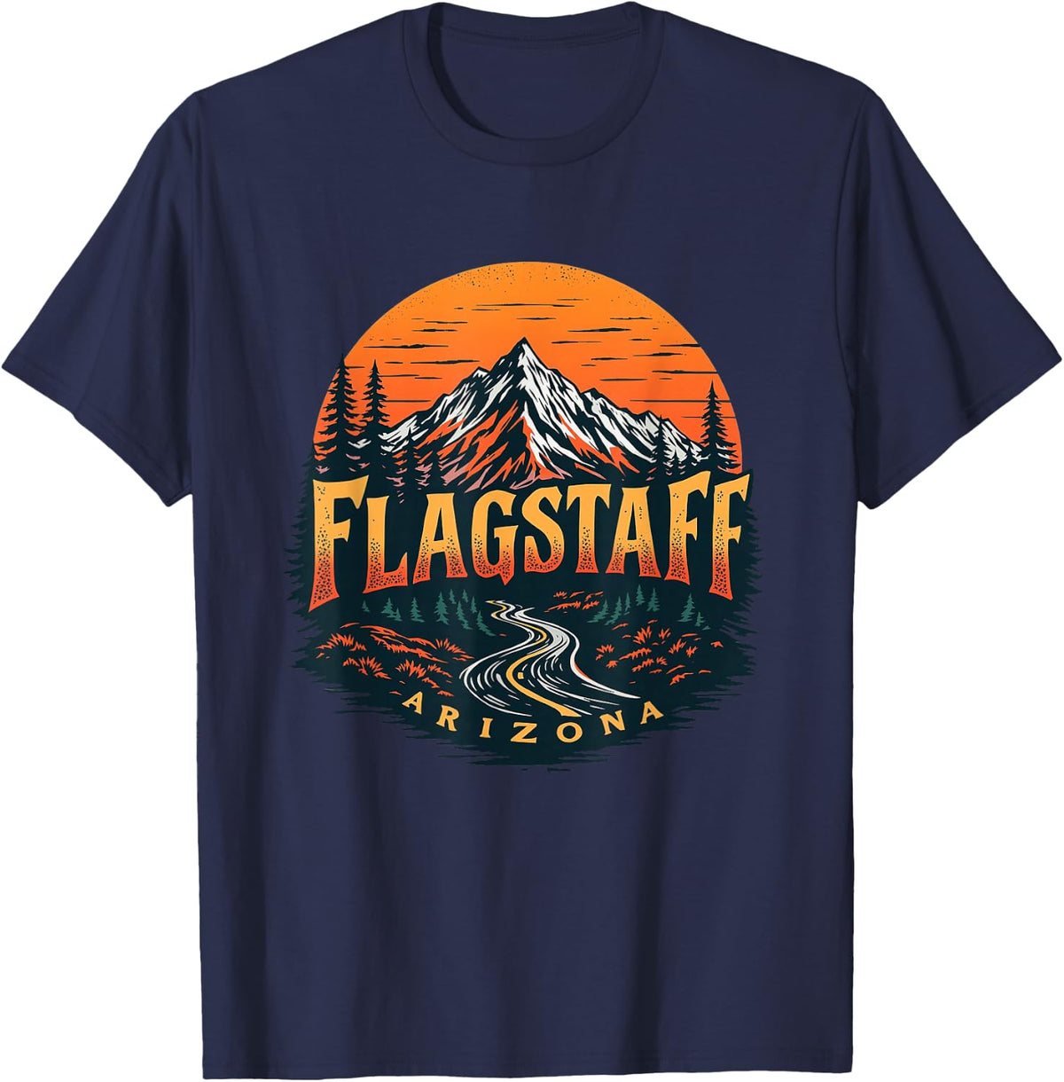 Flagstaff Mountains Vintage Flagstaff Arizona Cityscape T-Shirt - Navy Blue