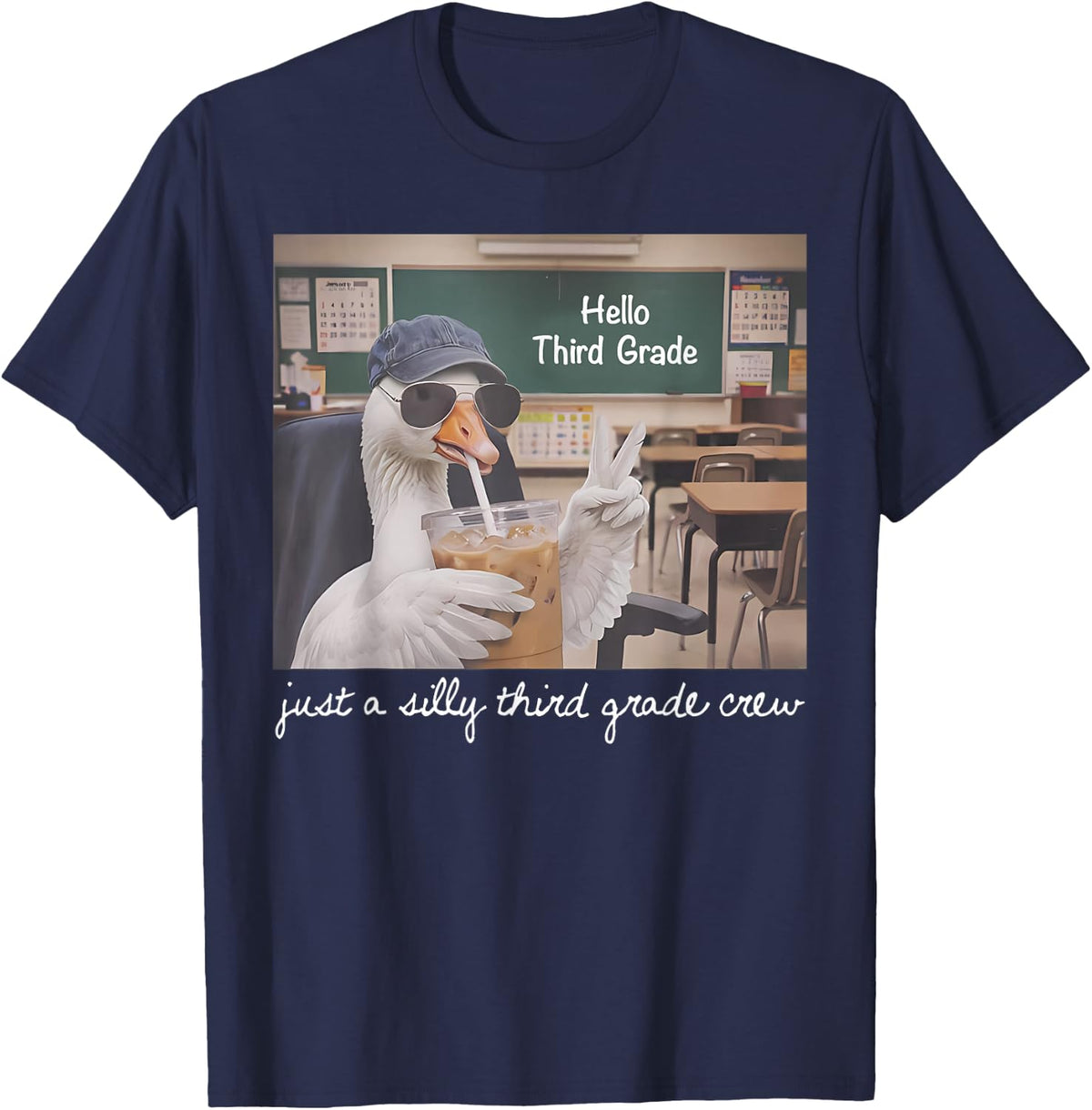 Hello Third Grade Silly Goose 3rd Grade Teacher T-Shirt - Navy Blue