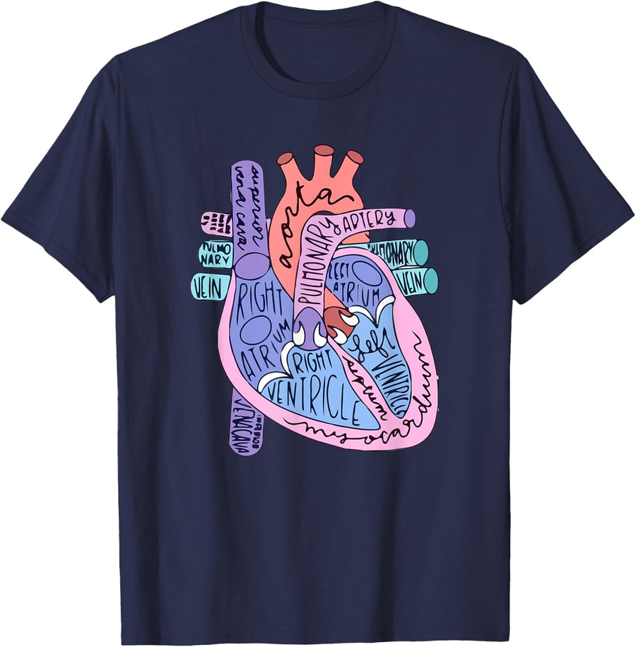 Heart Specialist Anatomy Doctor Medical Biology Organ Artery T-Shirt - Navy Blue