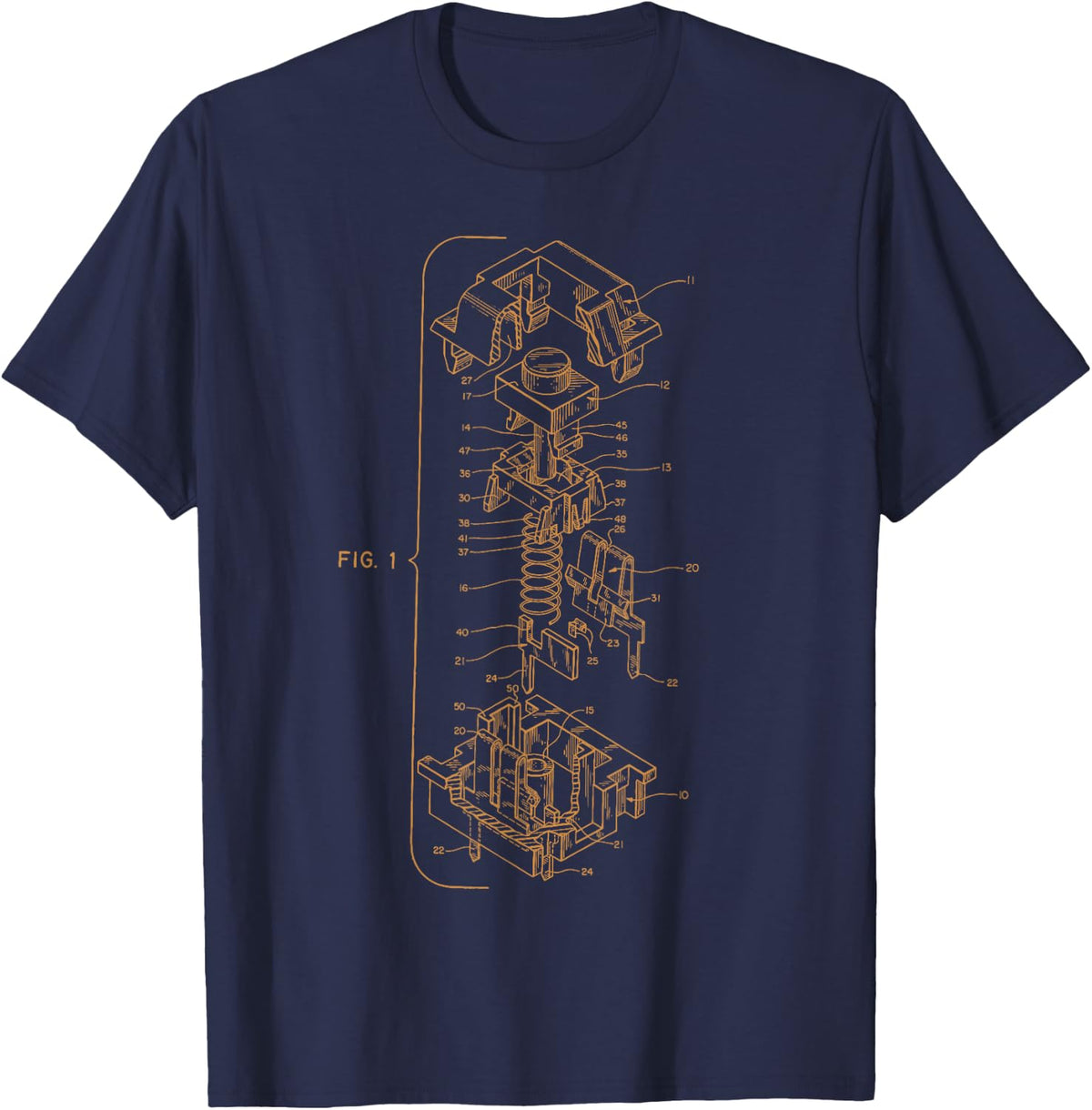 Click Clack Threads Mechanical Keyboard Key Patent Design Drawing T-Shirt - Navy Blue