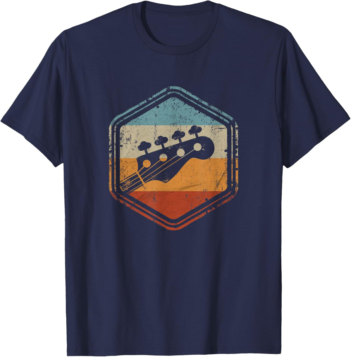 Bass Guitar Vintage Headstock for Bass Player Bassist T-Shirt - Navy Blue