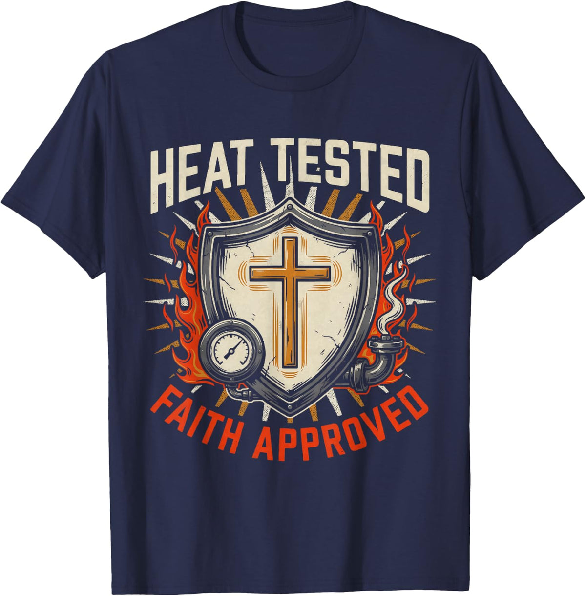 Christian Boiler Technician Jesus Christ Cooling Ventilation T-Shirt - Navy Blue