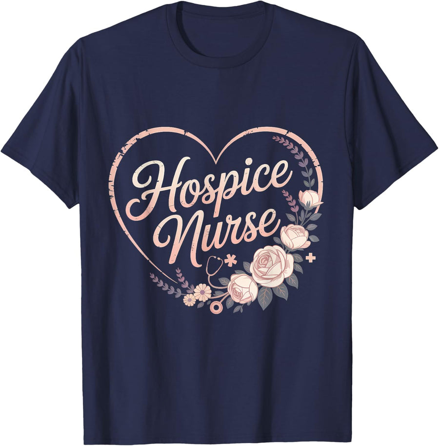 Hospice Nurse Shirt Terminal Care Registered Nursing Tee T-Shirt for Work - Navy Blue