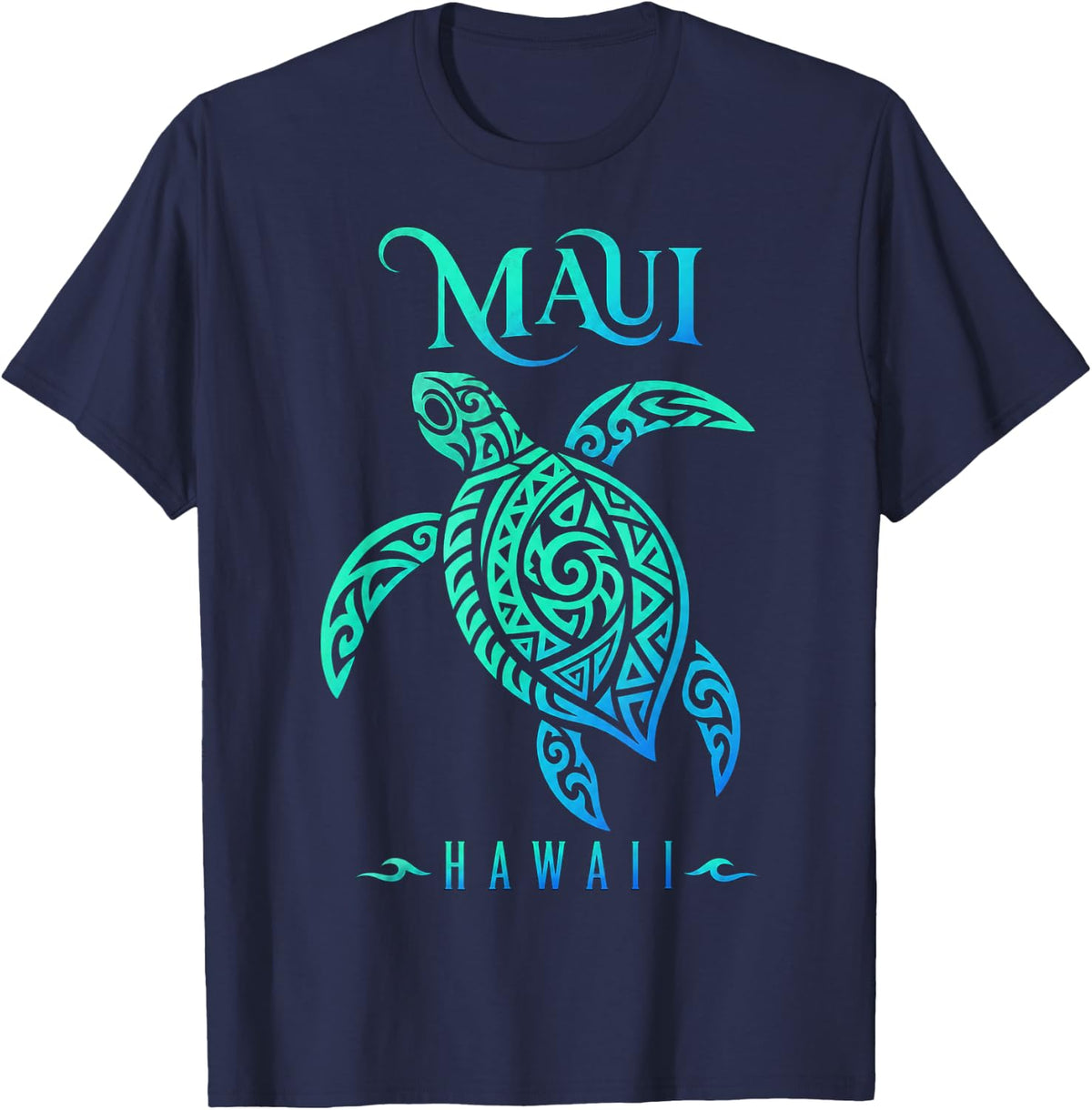 Tribal Sea Turtle Maui Hawaii Design T-Shirt - Navy Blue
