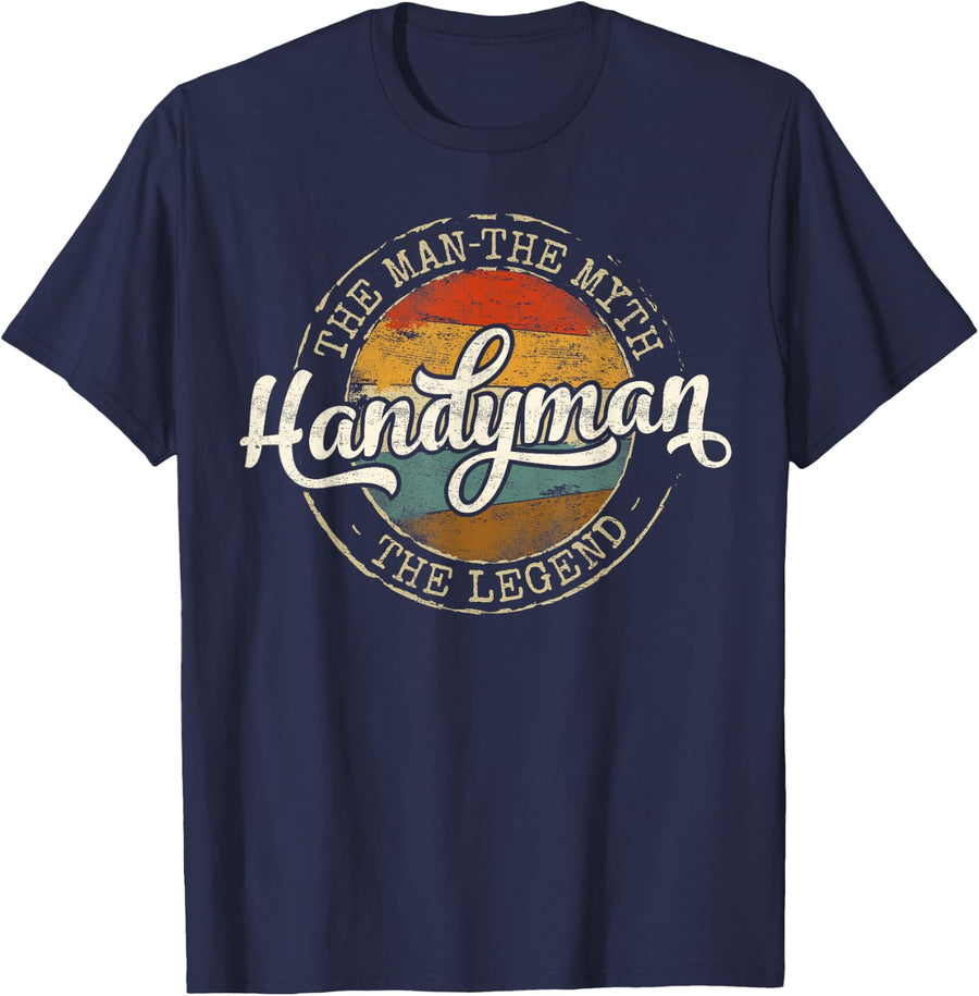 Handyman The Man The Myth The Legend Vintage Stamp Repairman T-Shirt - Navy Blue