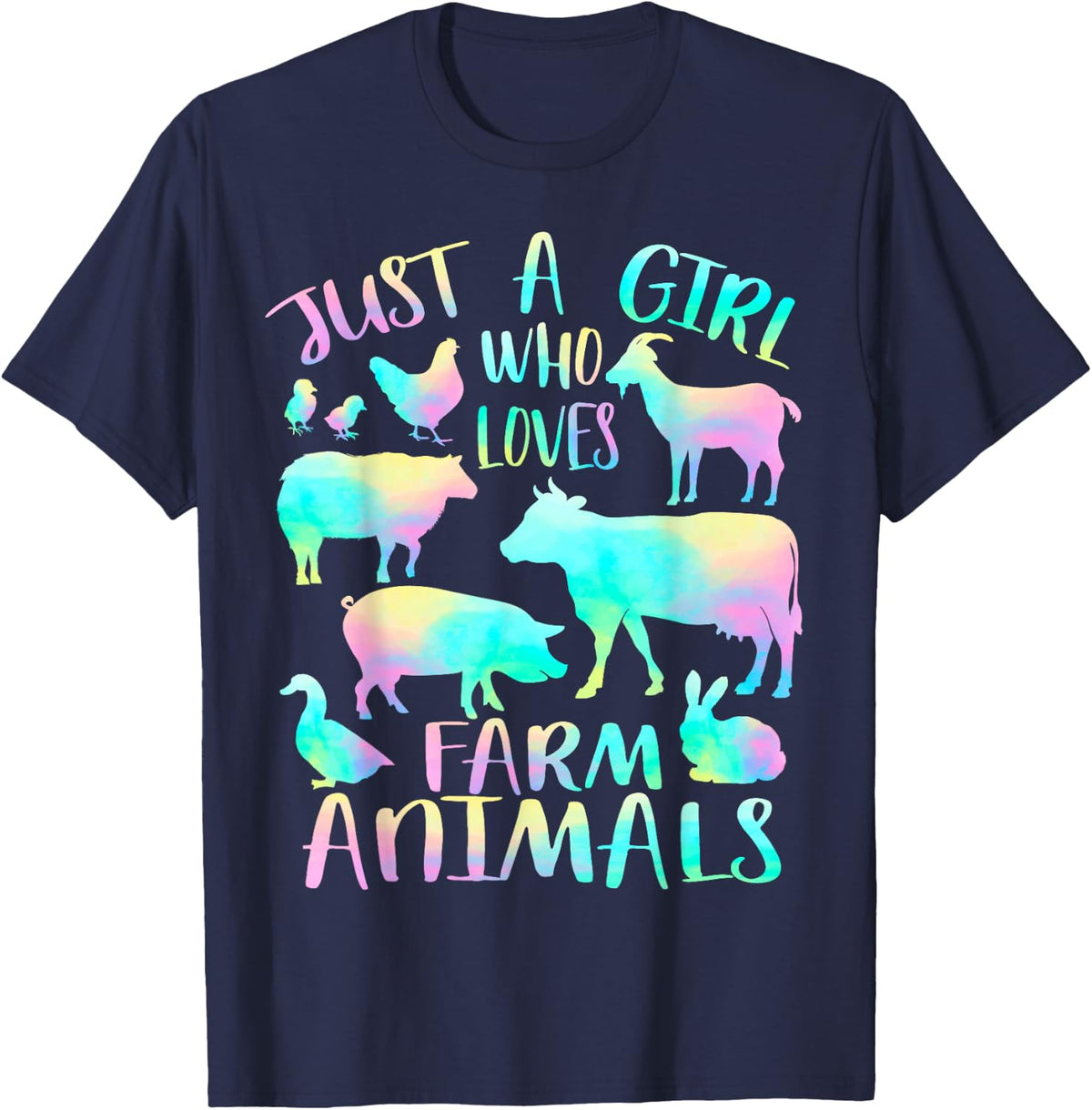 Just a Girl Who Loves Farm Animals - Cows Pigs Goats Lover T-Shirt - Navy Blue