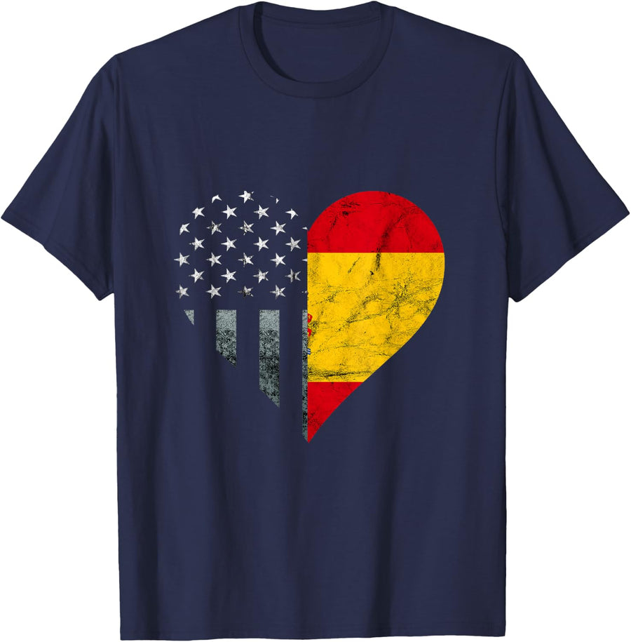 Spanish Flag Heart America USA Espana Spanish Pride Spain T-Shirt - Navy Blue