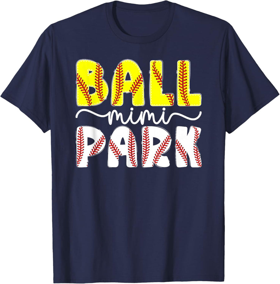 Ballpark Mimi Grandma Softball Baseball Mimi Of Ballers T-Shirt - Navy Blue