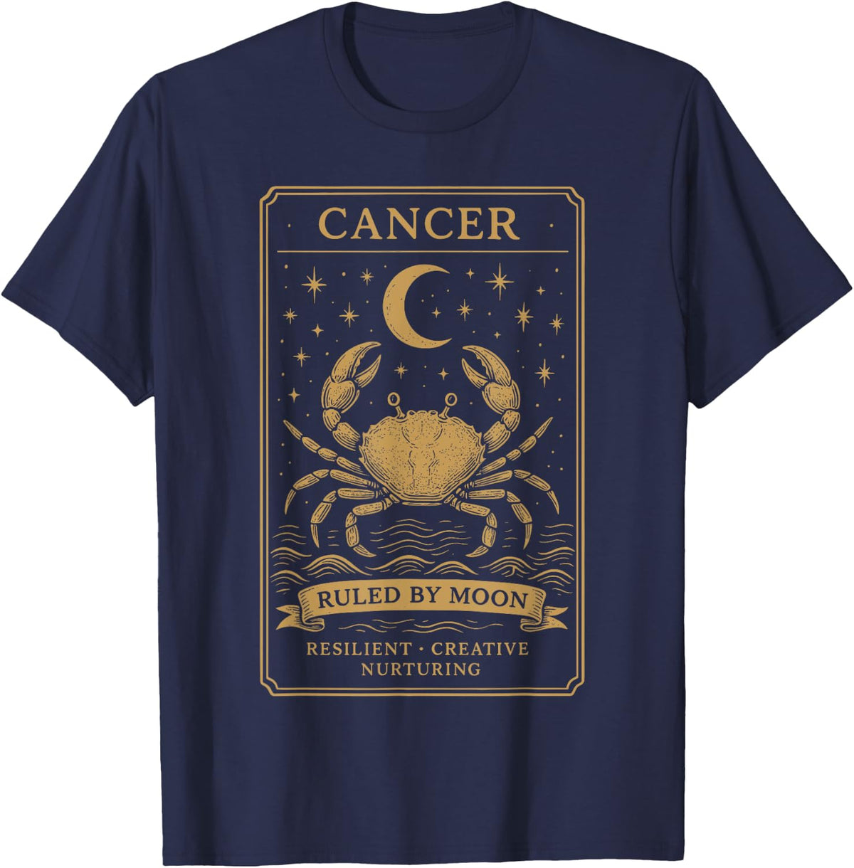 Ruled By Moon Astrology Crab T-Shirt - Navy Blue