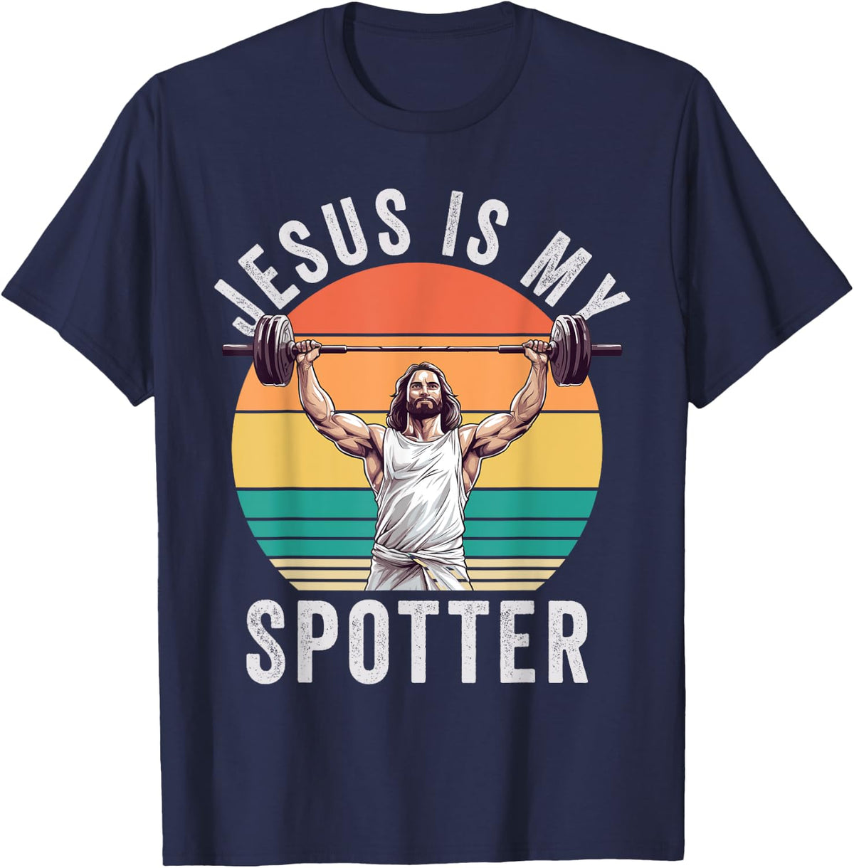 Jesus Is My Spotter Funny Christian Weightlifting Gym T-Shirt - Navy Blue