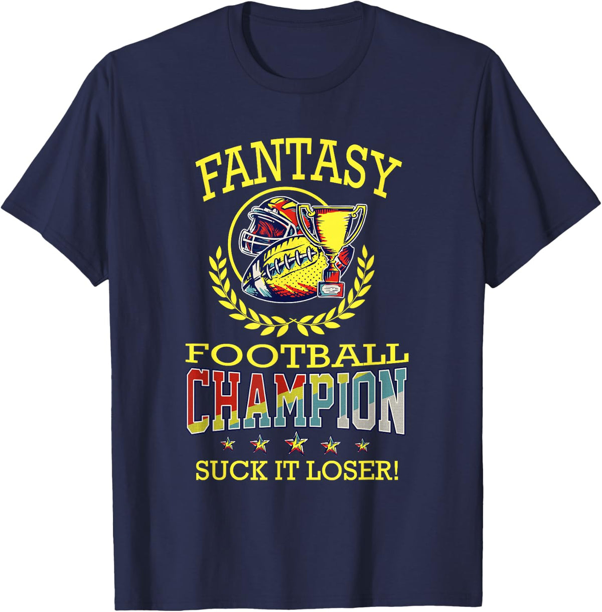 Fantasy Football Player Gift & Shirts Fantasy Football Champion T-Shirt - Black, Unisex, Short Sleeve, Letter Print, Crew