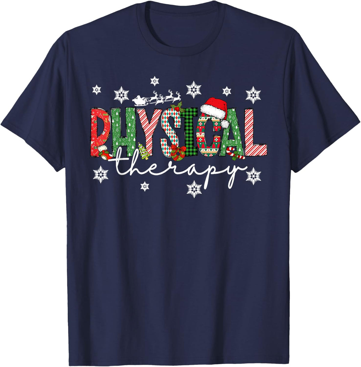 Physical Therapy Physical Therapist Assistant PT Christmas T-Shirt - Navy Blue