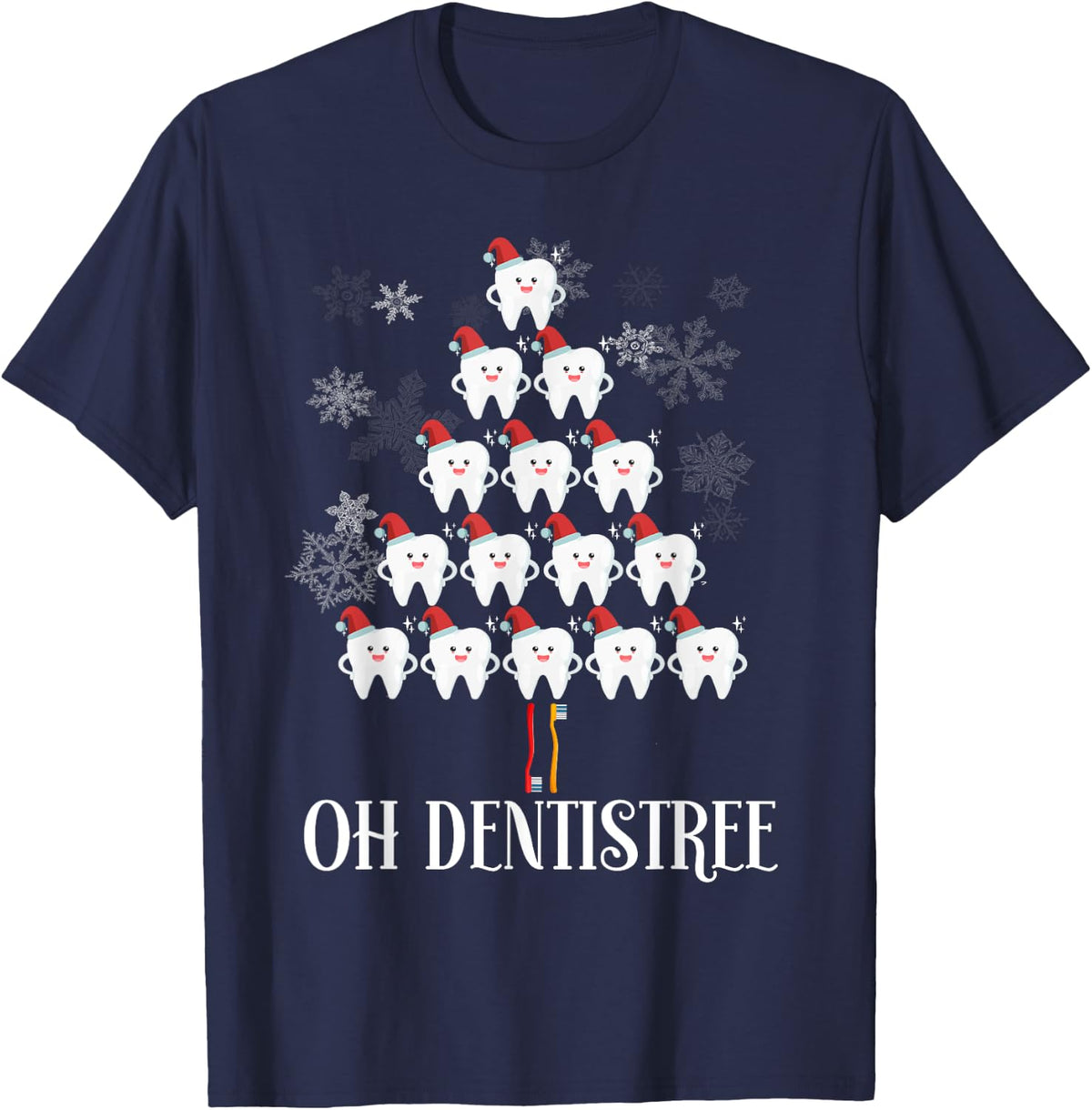 Oh Dentistree - Funny Christmas Tree Dental Hygiene Xmas T-Shirt - Navy Blue