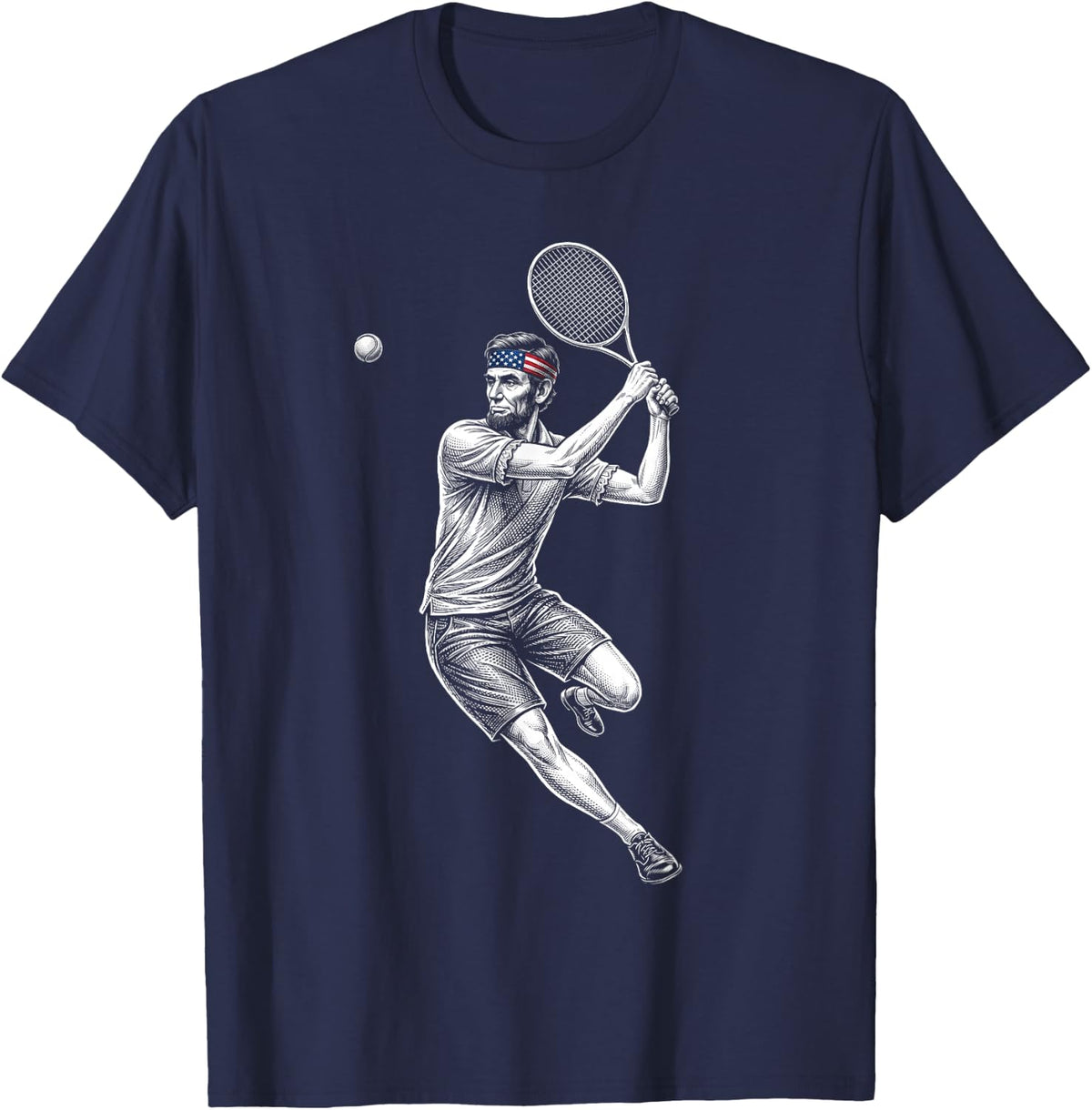 Abraham Lincoln President Playing Tennis Retro Vintage T-Shirt - Navy Blue