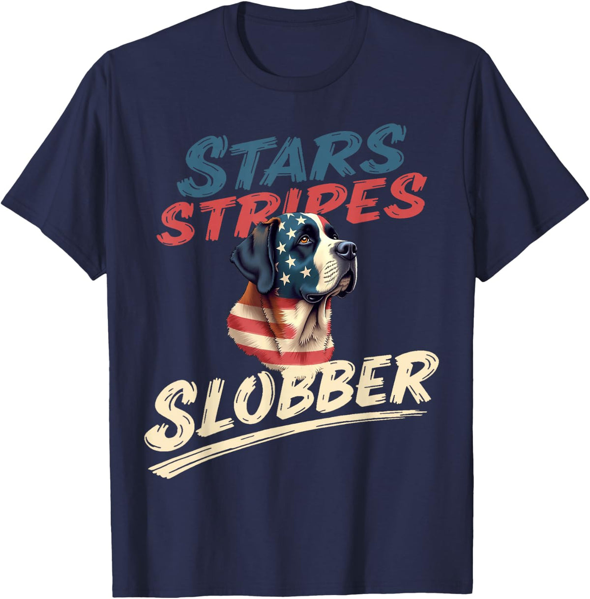 Funny St. Bernard Dog Vintage Saint Bernard American Flag T-Shirt - Navy Blue