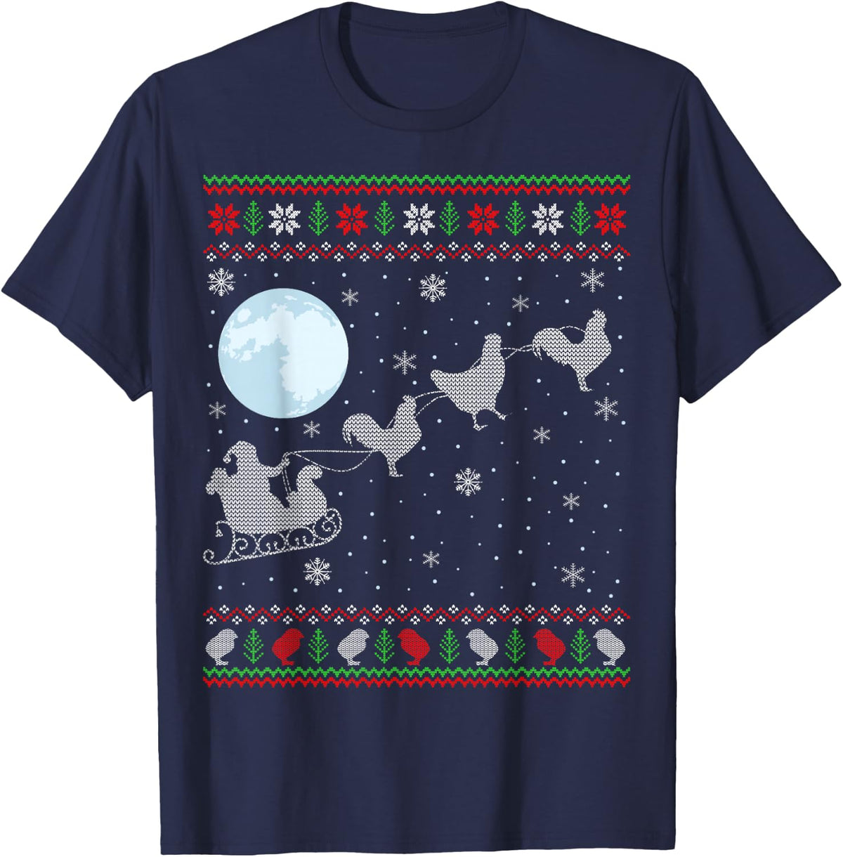 Ugly Chicken Xmas Gift Santa Riding Raindeer Chicken T-Shirt - Navy Blue