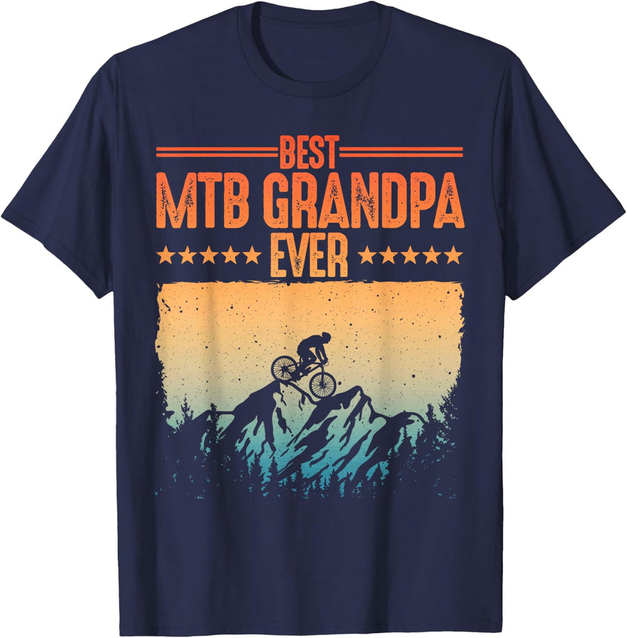 Funny Mountain Bike Design For Men Vintage Biker Grandpa T-Shirt - Navy Blue