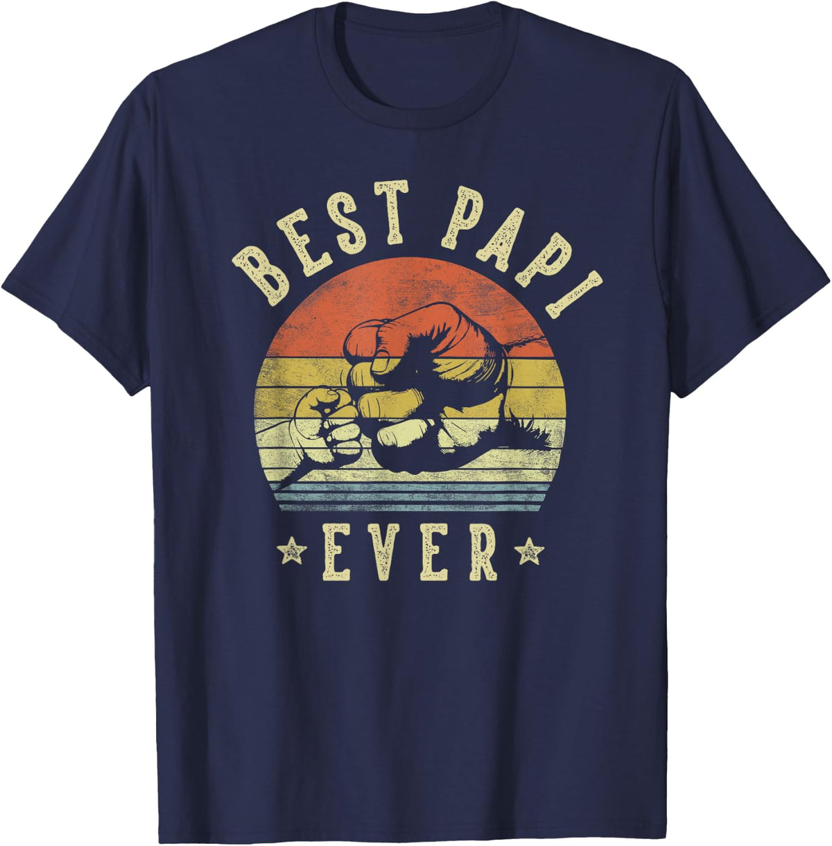 Best Papi Ever - Retro Fist Bump Vintage Design Papi T-Shirt - Navy Blue