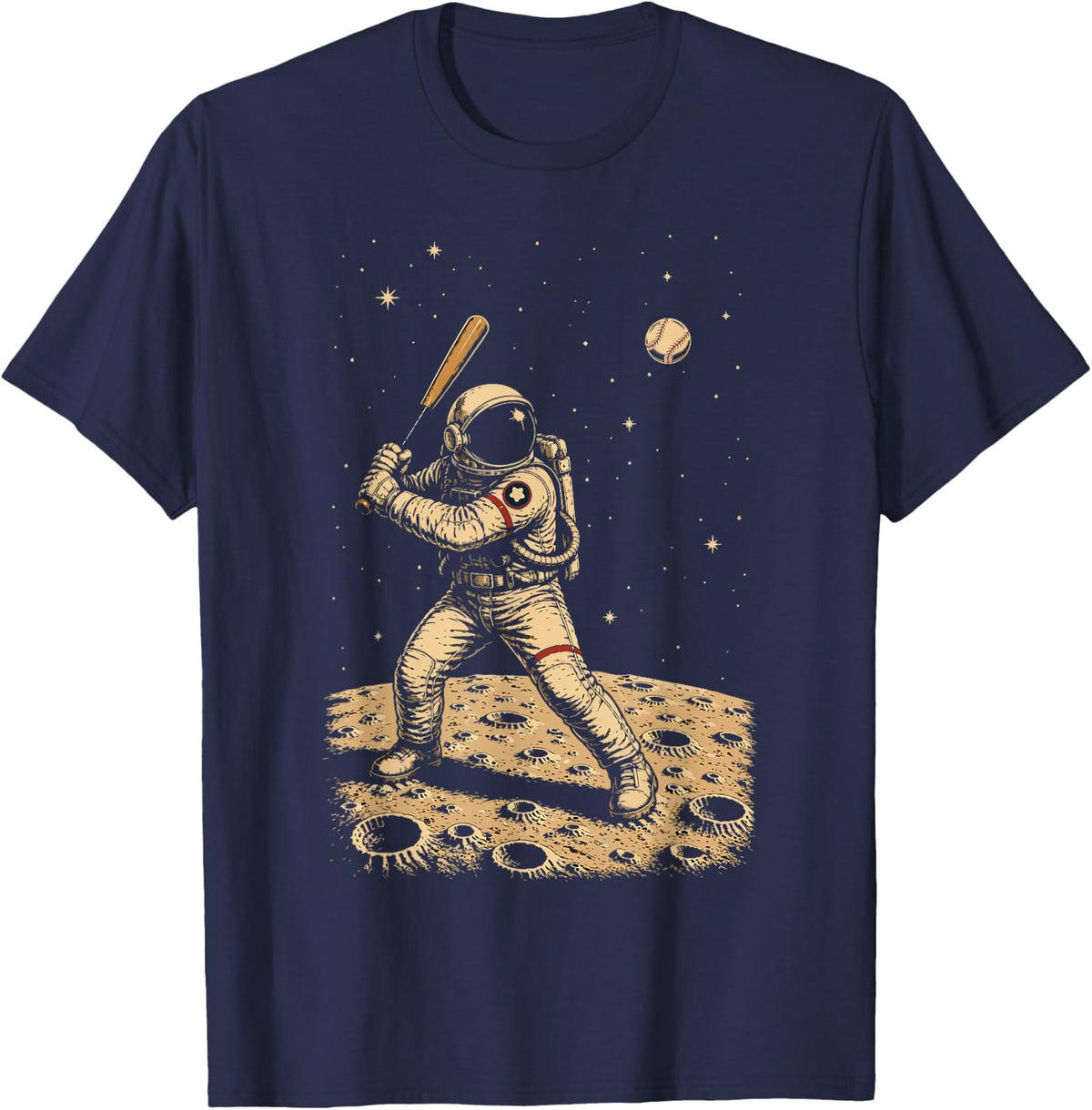 Space Baseball Astronaut Player Cosmic Sports T-Shirt - Navy Blue