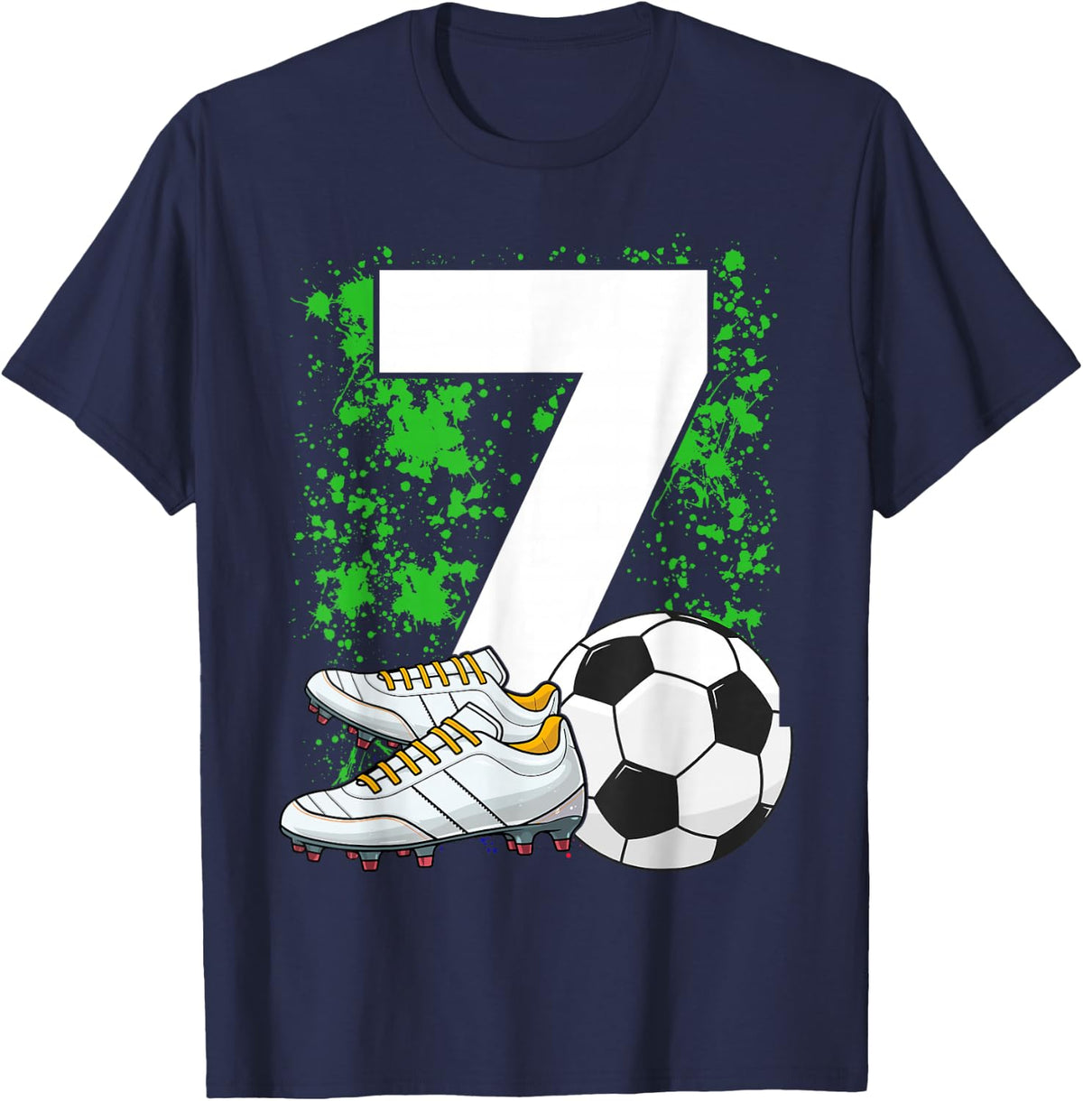 7th Birthday Boys 7 Years Soccer Football Player Birthday T-Shirt - Navy Blue