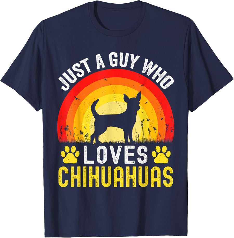 Just A Guy Who Loves Chihuahuas Dog Retro Vintage Chihuahua T-Shirt - Navy Blue