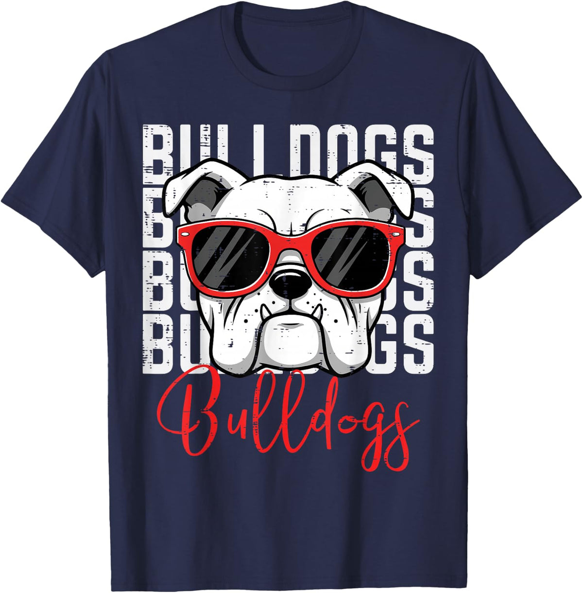 Bulldog Men Women Boys Girls Youth Kids Teen T-Shirt - Navy Blue
