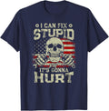 I Can Fix Stupid But It's Gonna Hurt Mechanic American Flag T-Shirt - Navy Blue