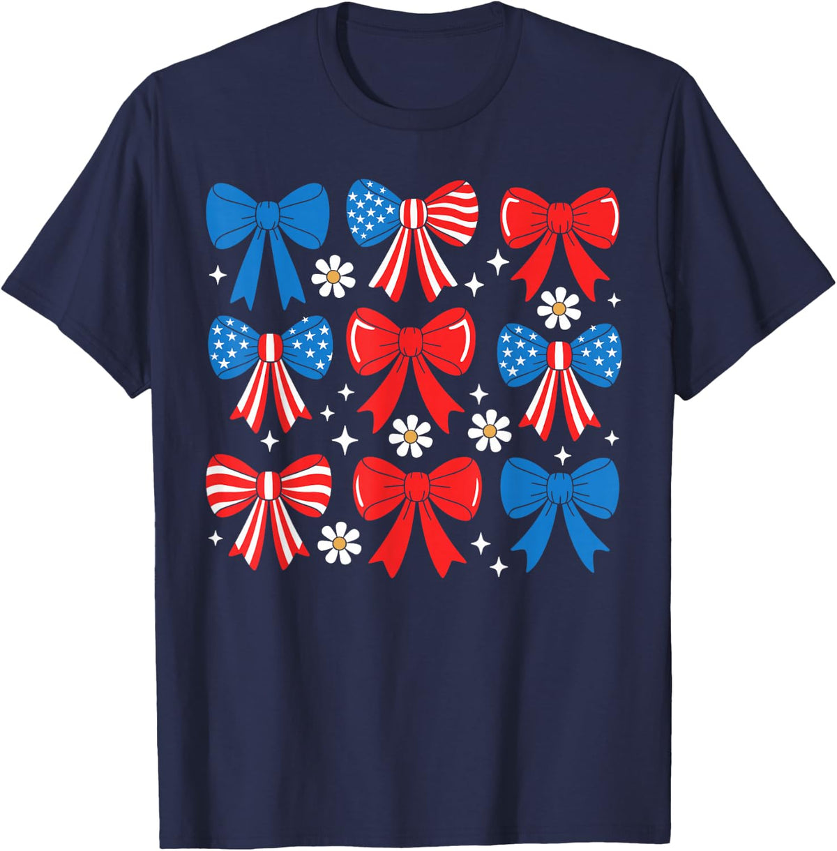 4th Of July Coquette Bow Women Girls USA Fourth Of July Bows T-Shirt - Navy Blue