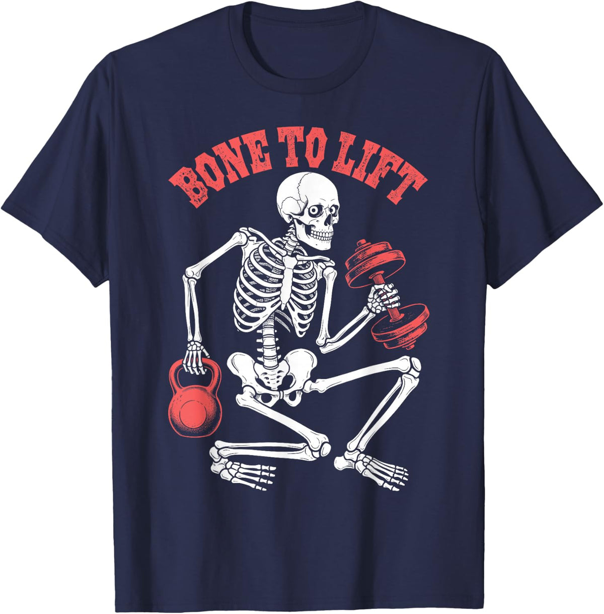 Funny Gym Halloween Skeleton Bone to Lift Weights Workout T-Shirt - Navy Blue