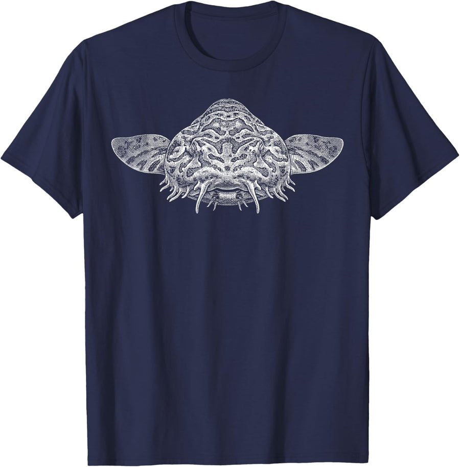 Wobbegong Shark Face Vintage Engraving Ocean Species T-Shirt - Navy Blue