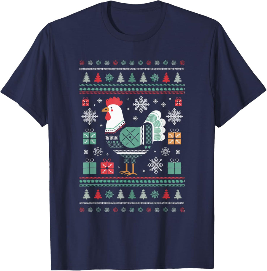 Chicken Ugly Christmas T-Shirt - Navy Blue