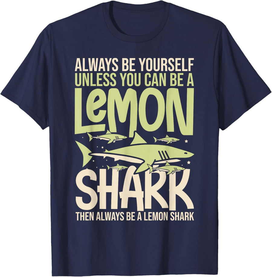 Funny Shark Shirt Lemon Shark Animal Tooth Ocean Beach Tee T-Shirt - Navy Blue