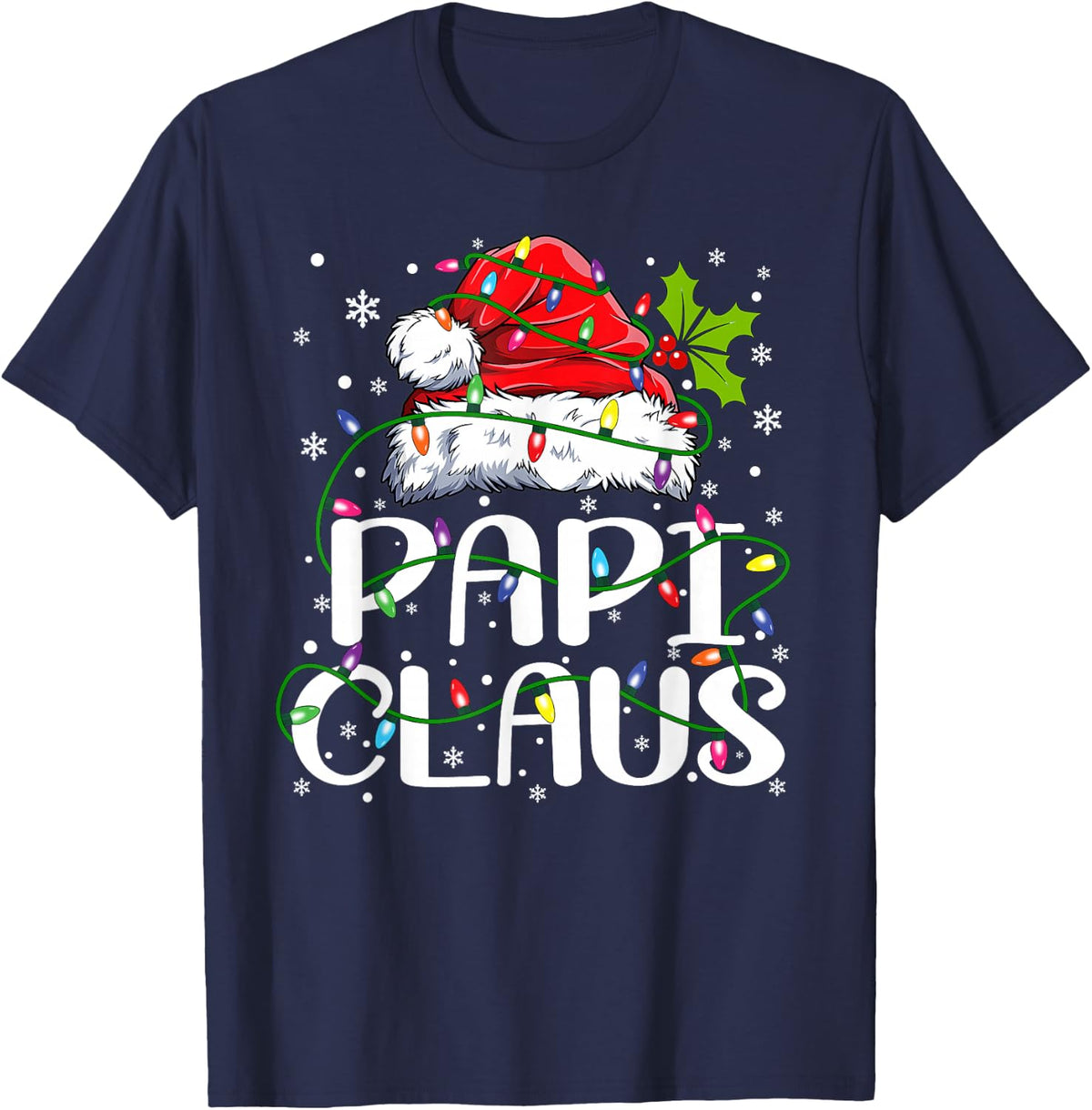 Papi Claus Shirt Christmas Lights Pajama Family Matching T-Shirt - Navy Blue