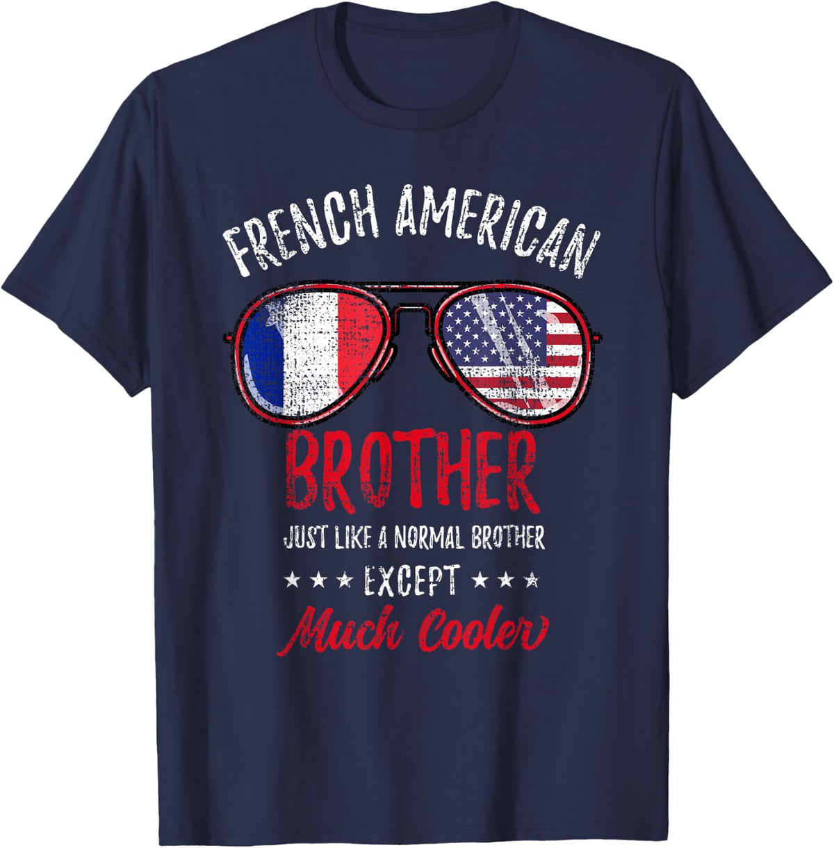 Cool French American Brother Sunglasses French Roots Vintage T-Shirt - Navy Blue