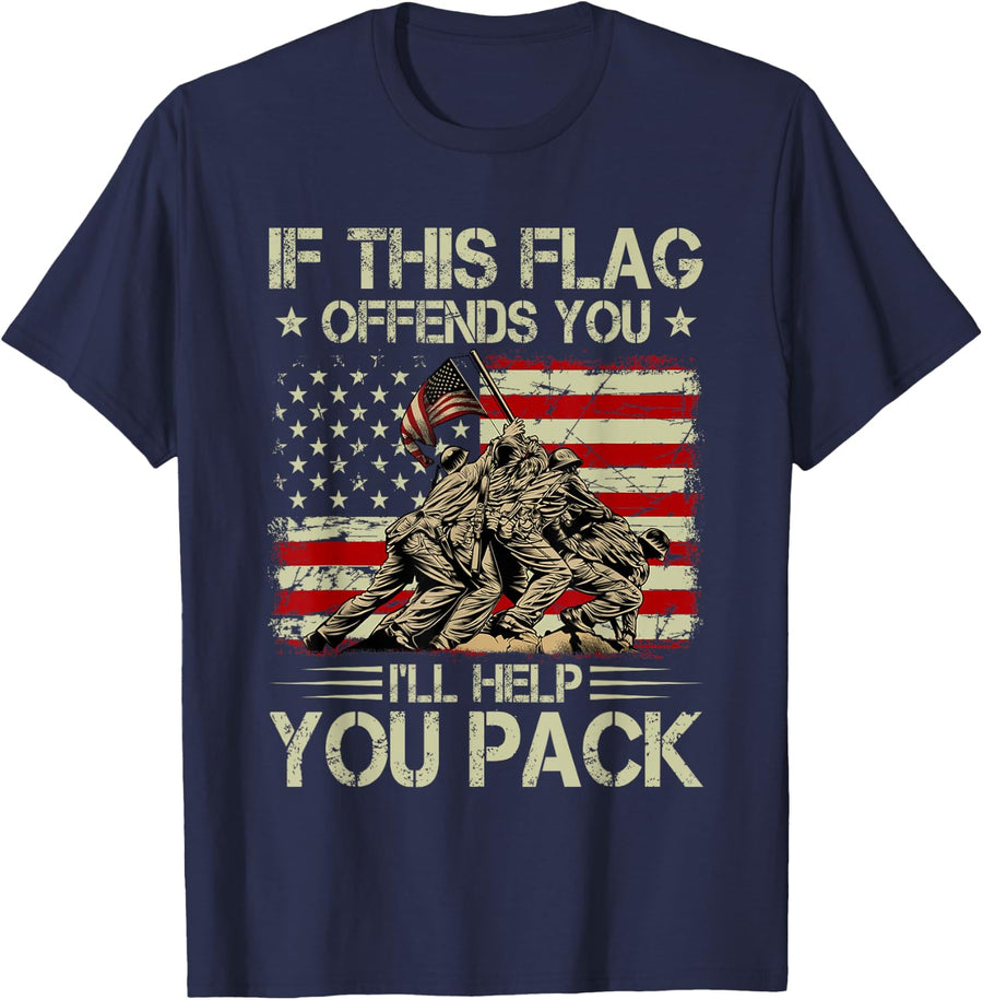 If This Flag Offends You I'll Help You Pack American Flag T-Shirt - Navy Blue