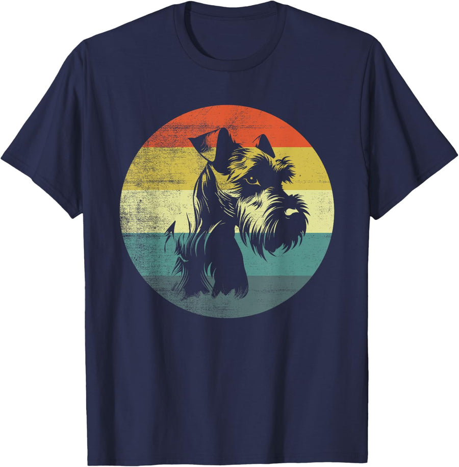 Miniature Schnauzer Dog Retro Vintage Design T-Shirt - Navy Blue