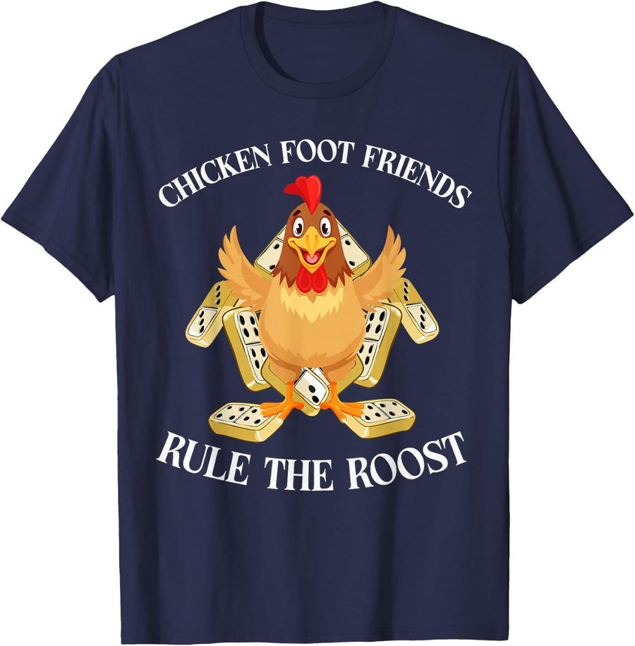 Funny Dominoes Game Chicken Foot Domino Player T-Shirt - Navy Blue