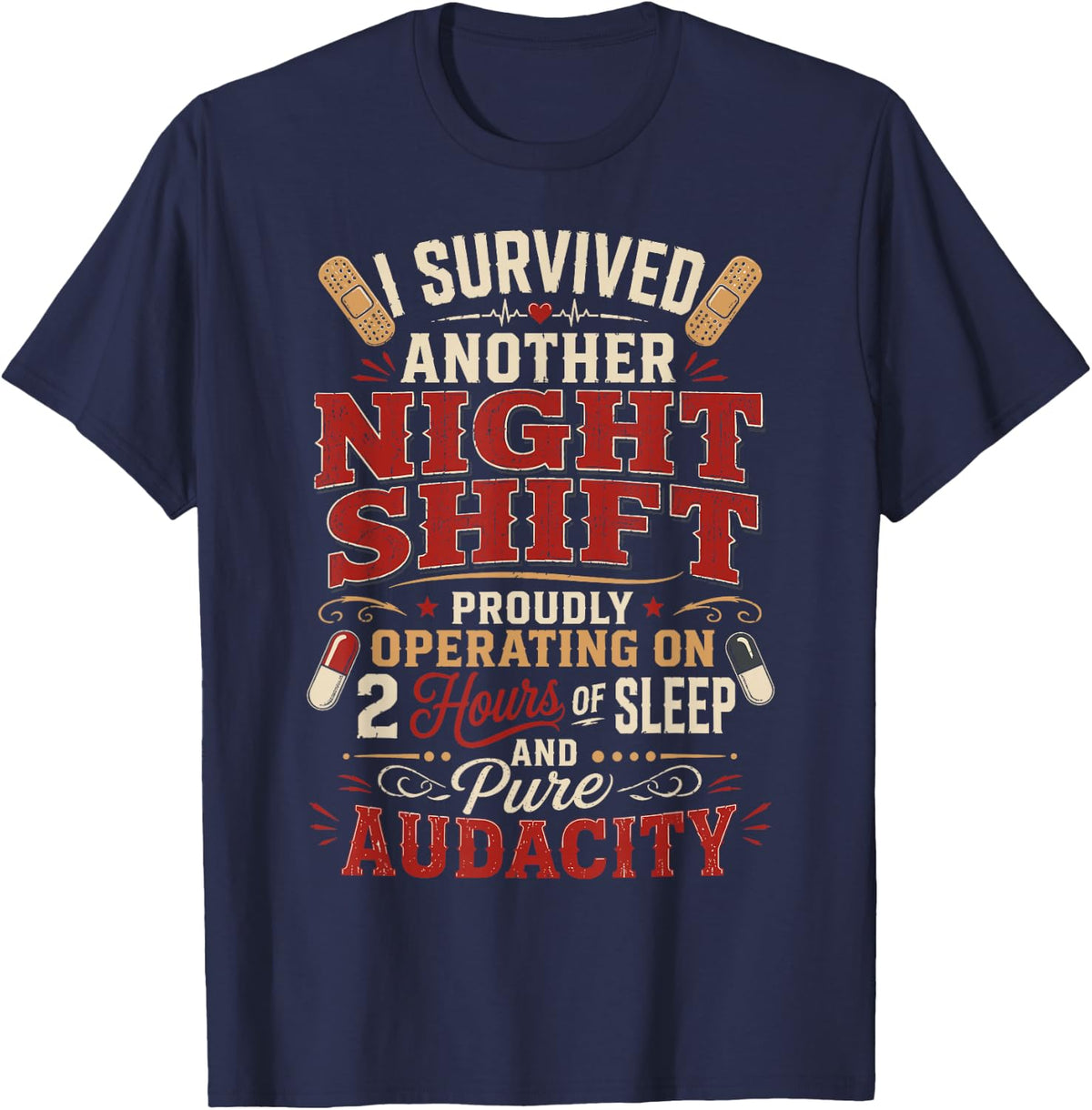 Night Shift Nurse Funny RN RT US Nurse T-Shirt - Navy Blue