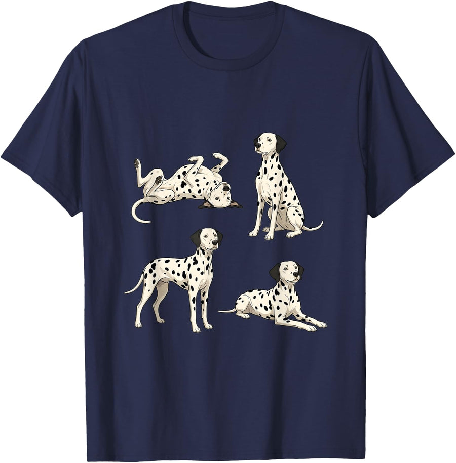 Dalmatian Dogs Playful Spotted Dog Poses T-Shirt - Navy Blue