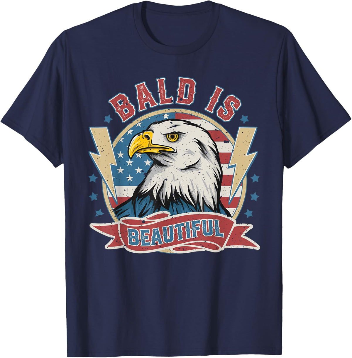 Bald Is Beautiful 4th of July Independence Day Bald Eagle T-Shirt - Navy Blue