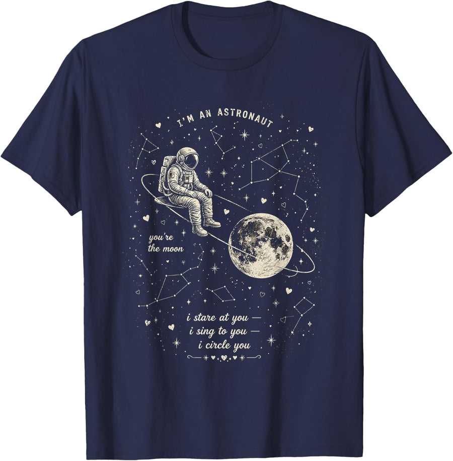 Cute Astronaut Cosmic Love Stars Universe Adventure T-Shirt - Navy Blue