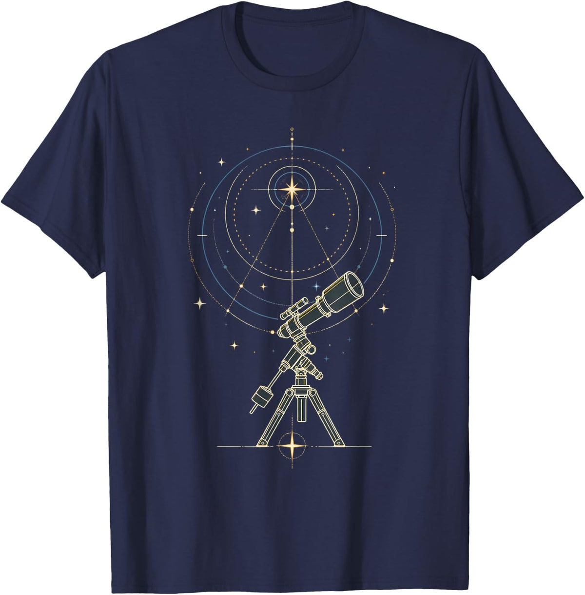 Minimal Telescope Polar Alignment Astronomy Line Art T-Shirt - Navy Blue