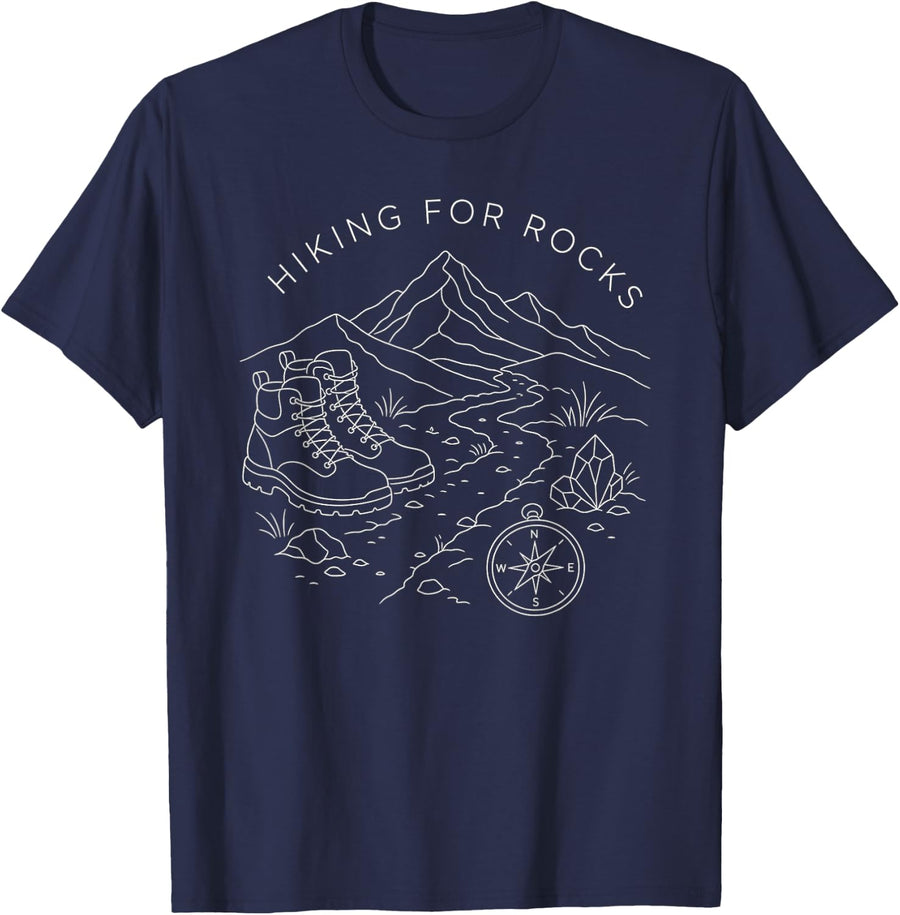 Hiking for Rocks Mountain Boots Compass Design T-Shirt - Navy Blue
