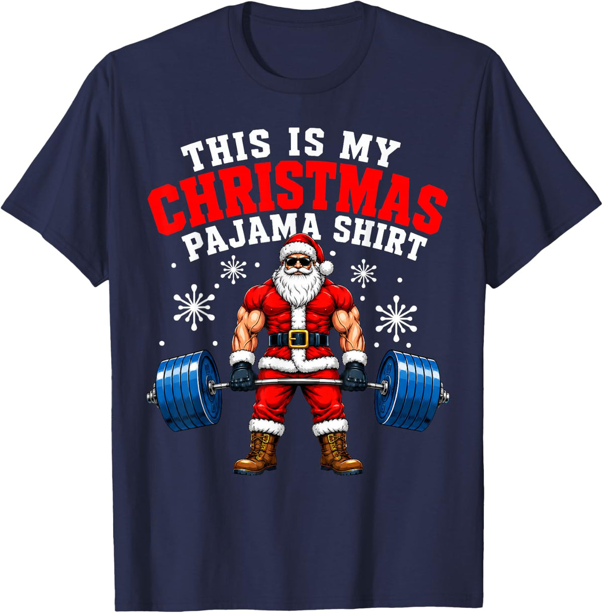 Weightlifting Gym Santa This is My Christmas Pajama T-Shirt - Navy Blue