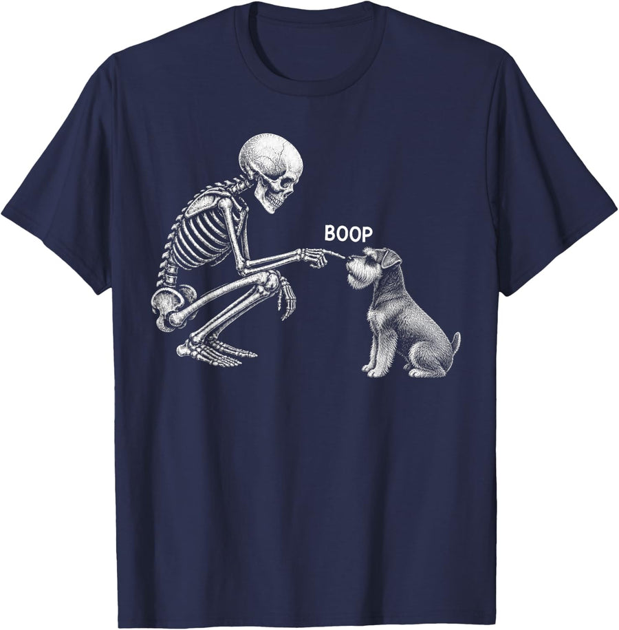 Skeleton Boop Miniature Schnauzer Dog Nose Vintage Halloween T-Shirt - Navy Blue