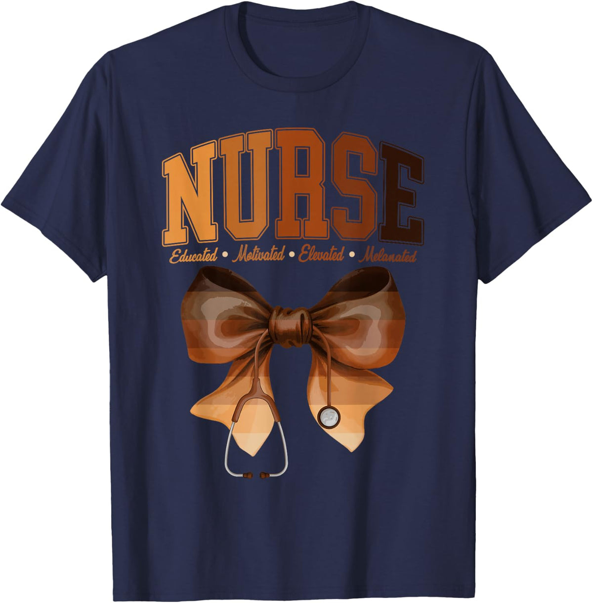 Black History Month Stethoscope Coquette Bow African Nurses Tee T-Shirt for Women - Navy Blue